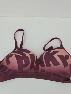 PINK Victoria's Secret Ombre Logo Wireless Bralette in Burgundy and Pink